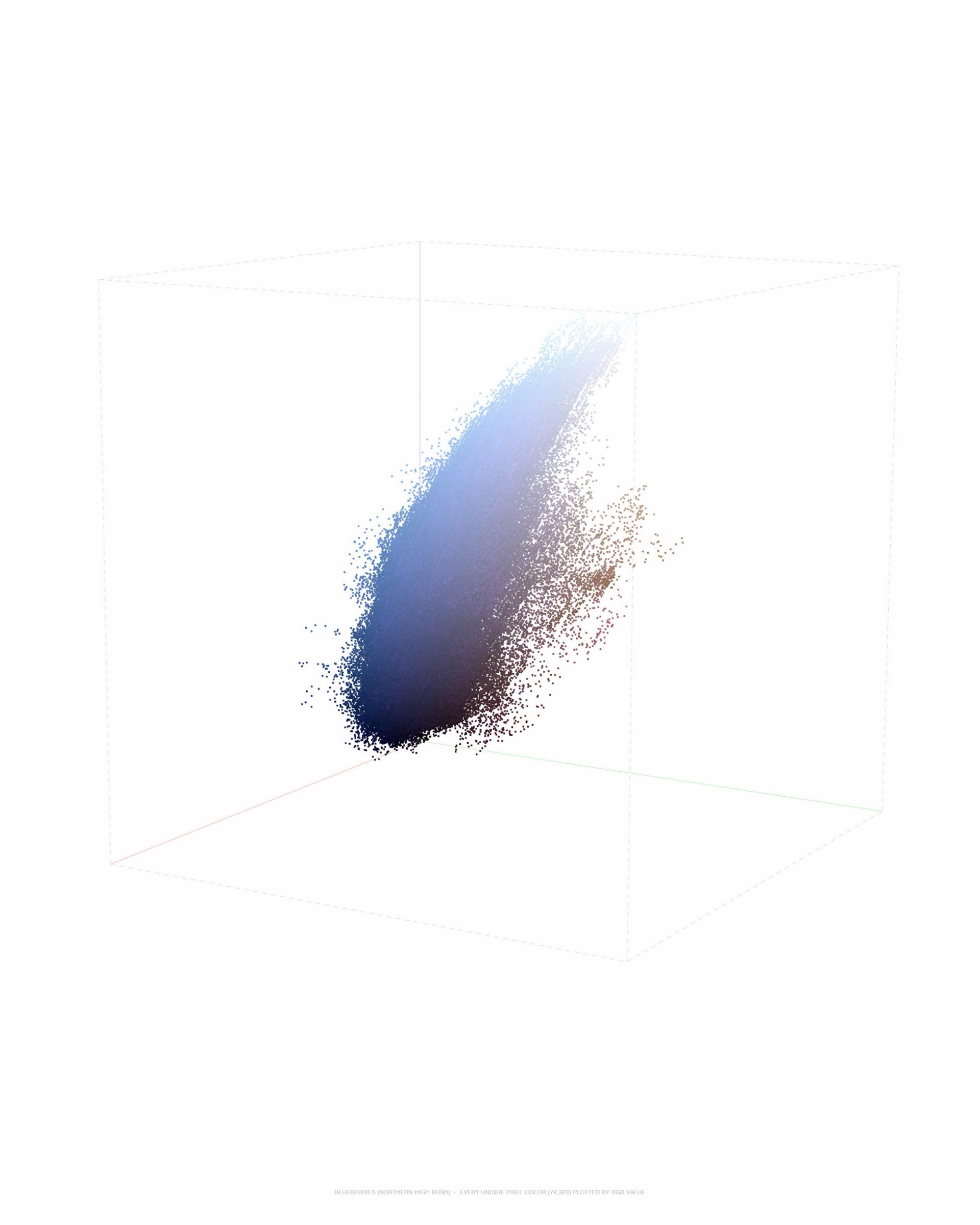BLUEBERRIES (NORTHERN HIGH BUSH) - EVERY UNIQUE PIXEL COLOR (74,323) PLOTTED BY RGB VALUE