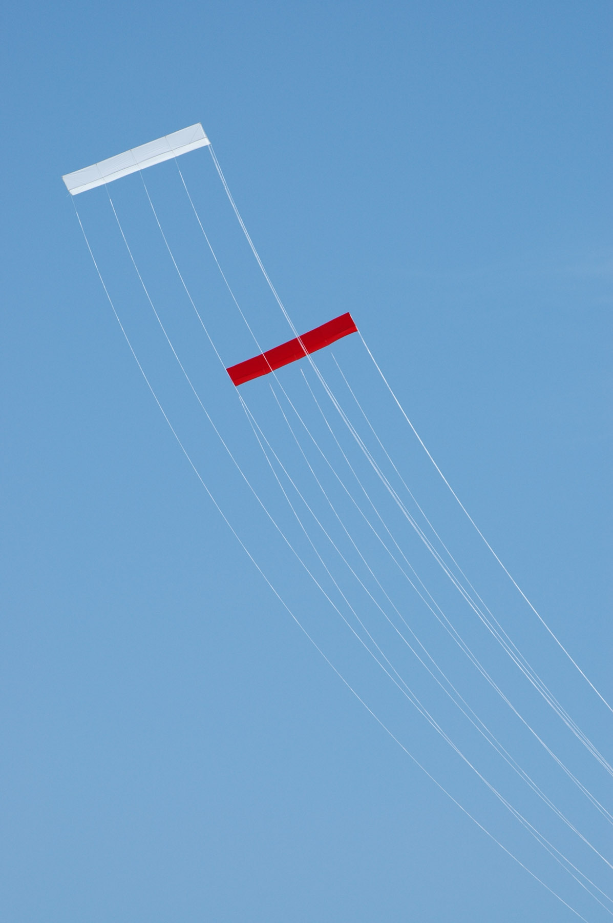 Red and White Kites in flight