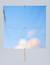 <em>Low Resolution Kite #1</em>, 2010, pigment print on Tyvek, bamboo, string, 30" x 25"