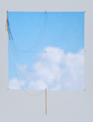 <em>Low Resolution Kite #3</em>, 2010, pigment print on Tyvek, bamboo, string, 30" x 25"