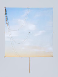 <em>Low Resolution Kite #5</em>, 2010, pigment print on Tyvek, bamboo, string, 30" x 25"