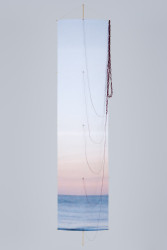 <em>Low Resolution Kite #8</em>, 2010 pigment print on Tyvek, bamboo, string, 84" x 19"