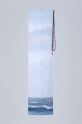 <em>Low Resolution Kite #8</em>, 2010 pigment print on Tyvek, bamboo, string, 84" x 19"