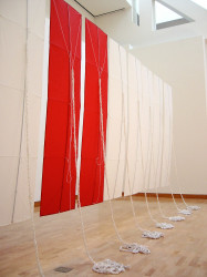 <em>44° 58' 24" N / 93° 14' 13" W</em>, 2004, ripstop nylon, fiberglass, string, 22' x 9' 6" x 3' 6”, installation: Weisman Art Museum, Minneapolis, MN