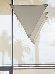 <em>33° 39' 44" N / 117° 59' 55" W</em>, 2002, sailcloth, string, 204" x 180" x 120”, installation: Huntington Beach Art Center, Huntington Beach, CA