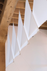 <em>35° 41' 01" N ~ 105° 56' 49" W</em>, 2007, sailcloth, string, 19 x 18 x 1 ft., installation: Ursa Gallery, Santa Fe, NM