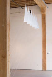 <em>35° 41' 01" N ~ 105° 56' 49" W</em>, 2007, sailcloth, string, 19 x 18 x 1 ft., installation: Ursa Gallery, Santa Fe, NM