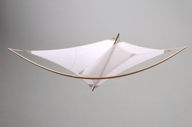 untitled kite, 1996, dacron and kevlar sailcloth, maple and cherry, string, 108" x 72" x 30"