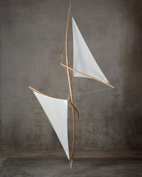 <em>38° 53' N / 77° 02' W ~ 45° 24' N / 75° 43' W</em>, 1999, laminated ash and cherry, sailcloth, string, cable, 6 individual pieces, average dimensions: 130" x 60" x 60"