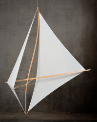 38° <em>53' N / 77° 02' W ~ 45° 24' N / 75° 43' W</em>, 1999, laminated ash and cherry, sailcloth, string, cable, 6 individual pieces, average dimensions: 130" x 60" x 60"