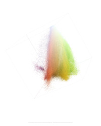 <em>Ceviche (Shrimp, Avocado, Red Onion, Cilantro, Black Sesame Seed)  -  Every Unique Pixel Color (331,551) Plotted by RGB Value</em>, 2021, pigment print on cotton rag, 30x24 in.
